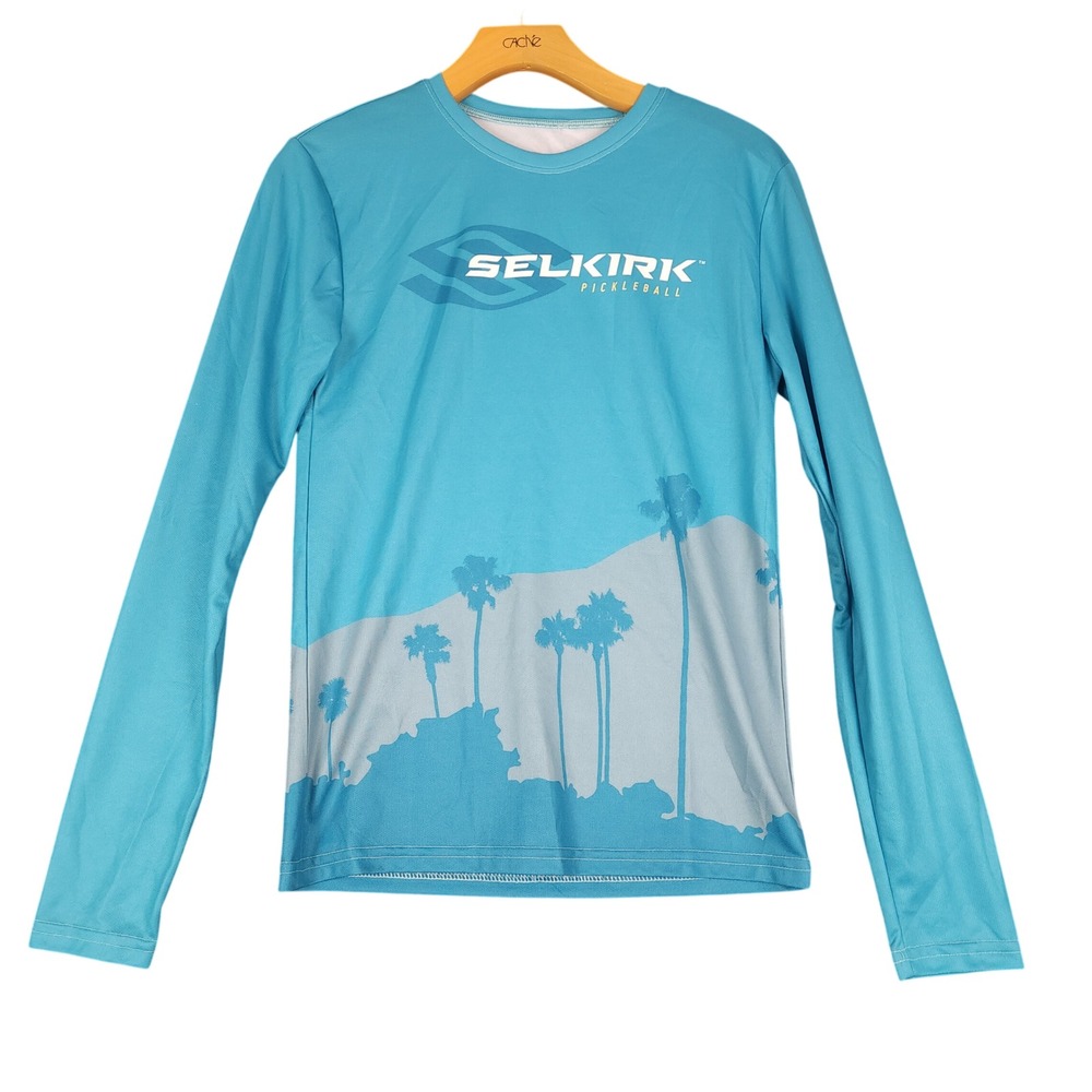 Selkirk Pickleball Long Sleeve Performance Tee Shirt Blue Palm Tree‎ Graphic XS